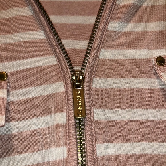 Pale pink and white striped 3/4 sleeve blouse. - Picture 3 of 3